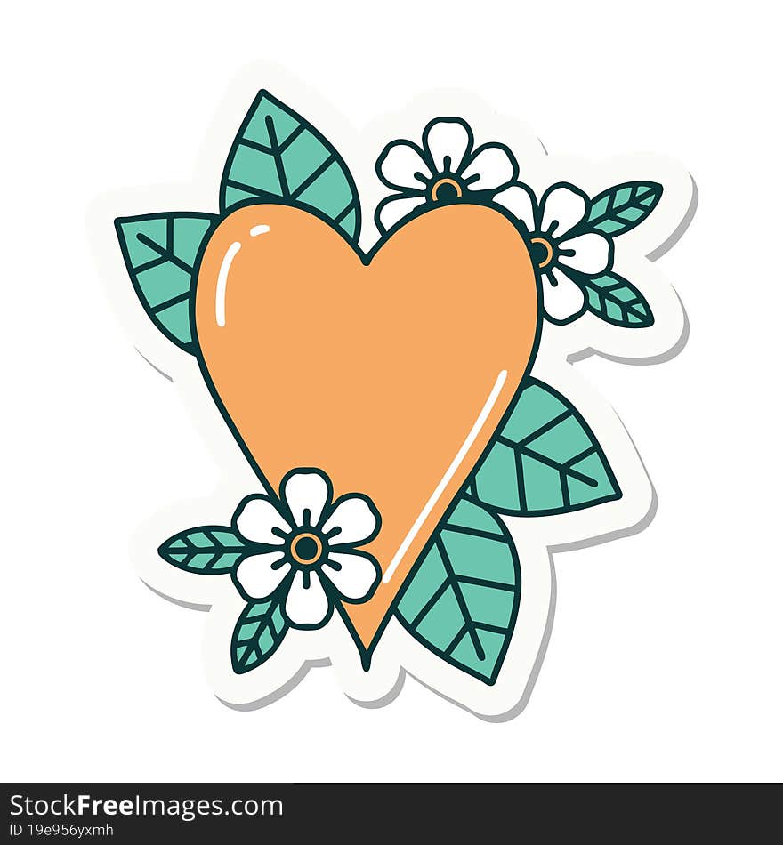 sticker of tattoo in traditional style of a botanical heart. sticker of tattoo in traditional style of a botanical heart