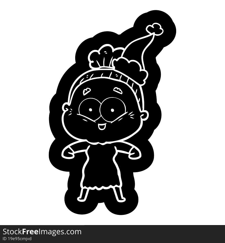 Cartoon Icon Of A Happy Old Woman Wearing Santa Hat