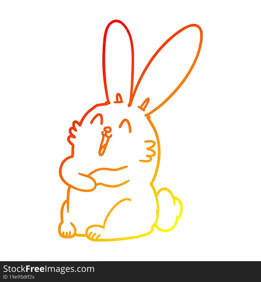 warm gradient line drawing cartoon laughing bunny rabbit