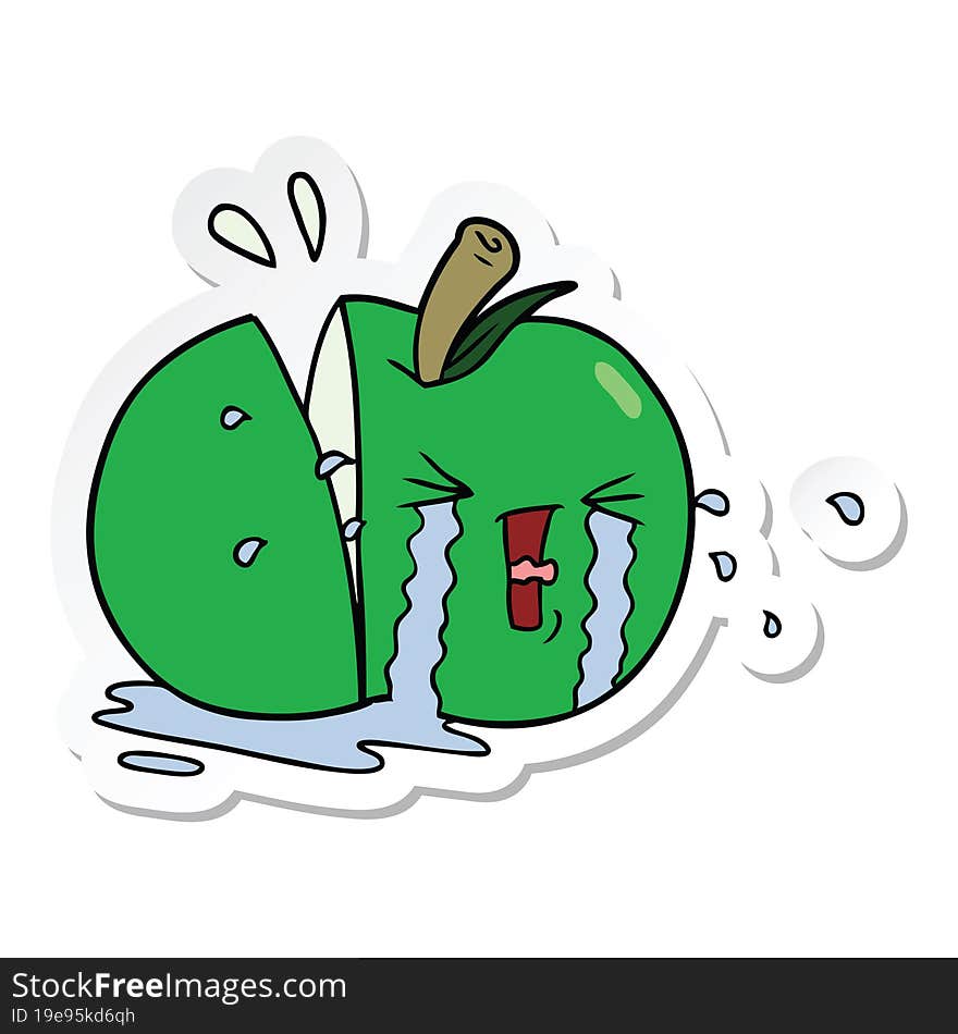 Sticker Of A Cartoon Apple Crying