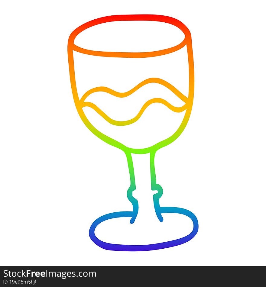 Rainbow Gradient Line Drawing Cartoon Glass Of Red Wine