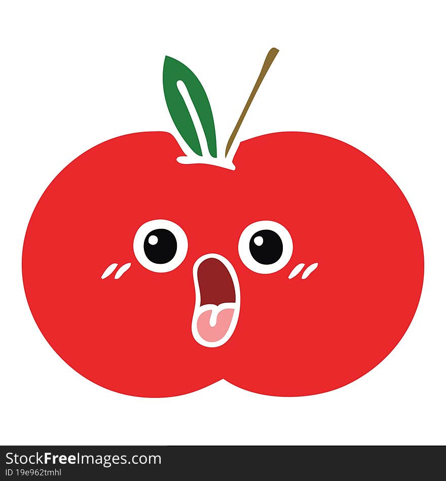 flat color retro cartoon red apple