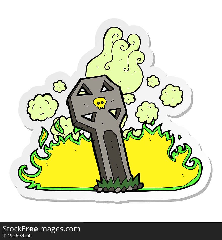 sticker of a cartoon spooky grave