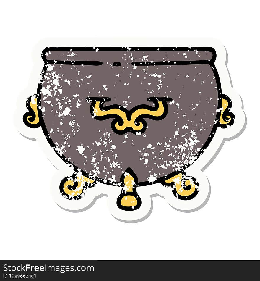 traditional distressed sticker tattoo of cauldron