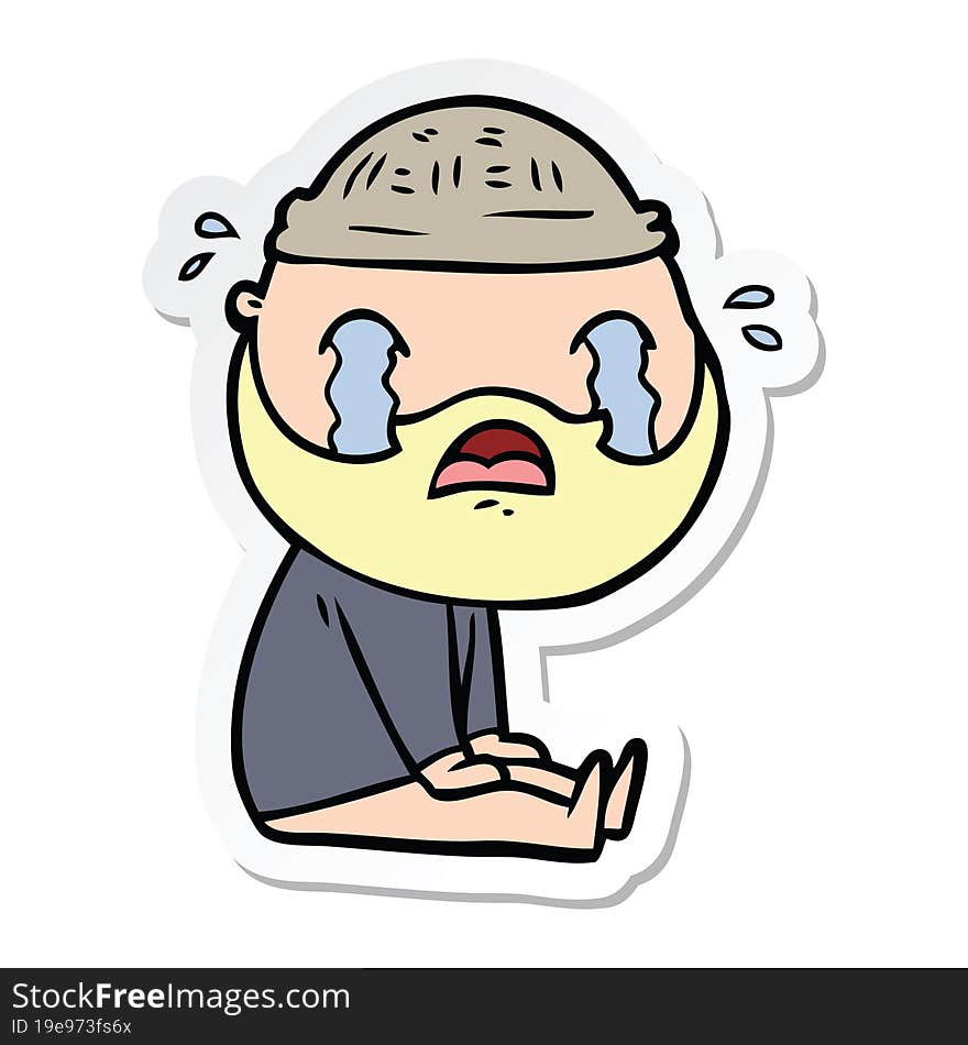 sticker of a cartoon bearded man crying