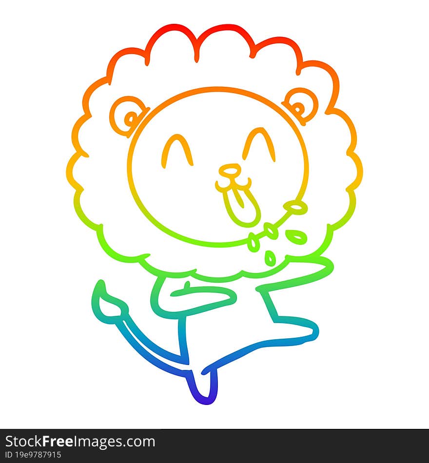 rainbow gradient line drawing of a happy cartoon lion