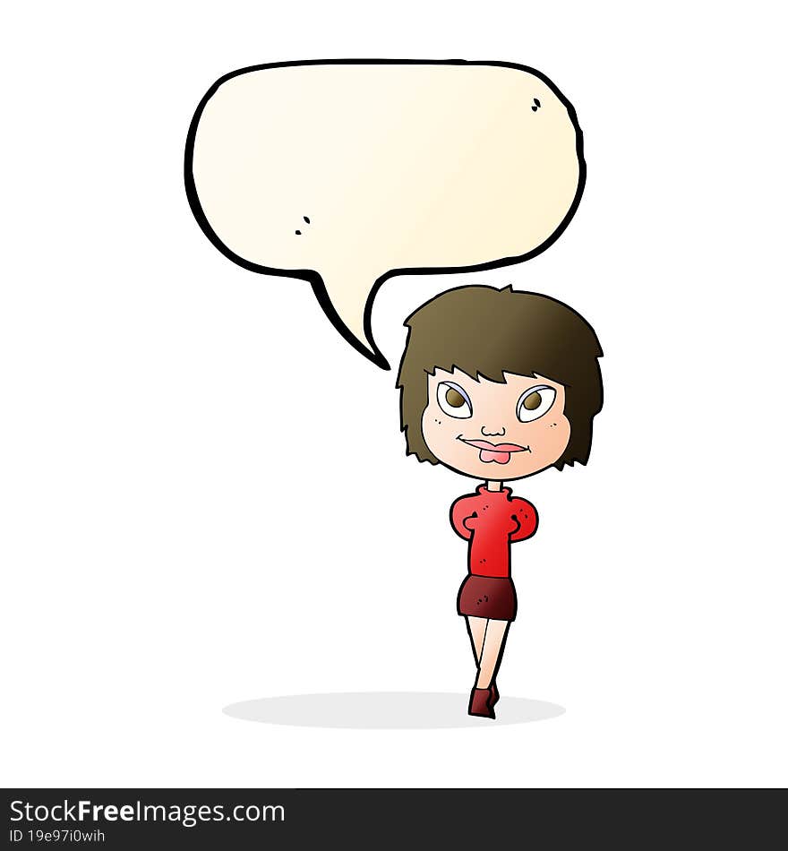 cartoon happy woman with speech bubble