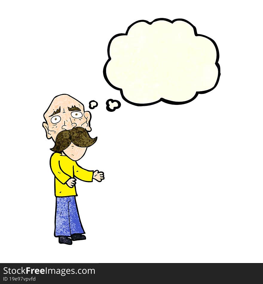 cartoon lonely old man with thought bubble