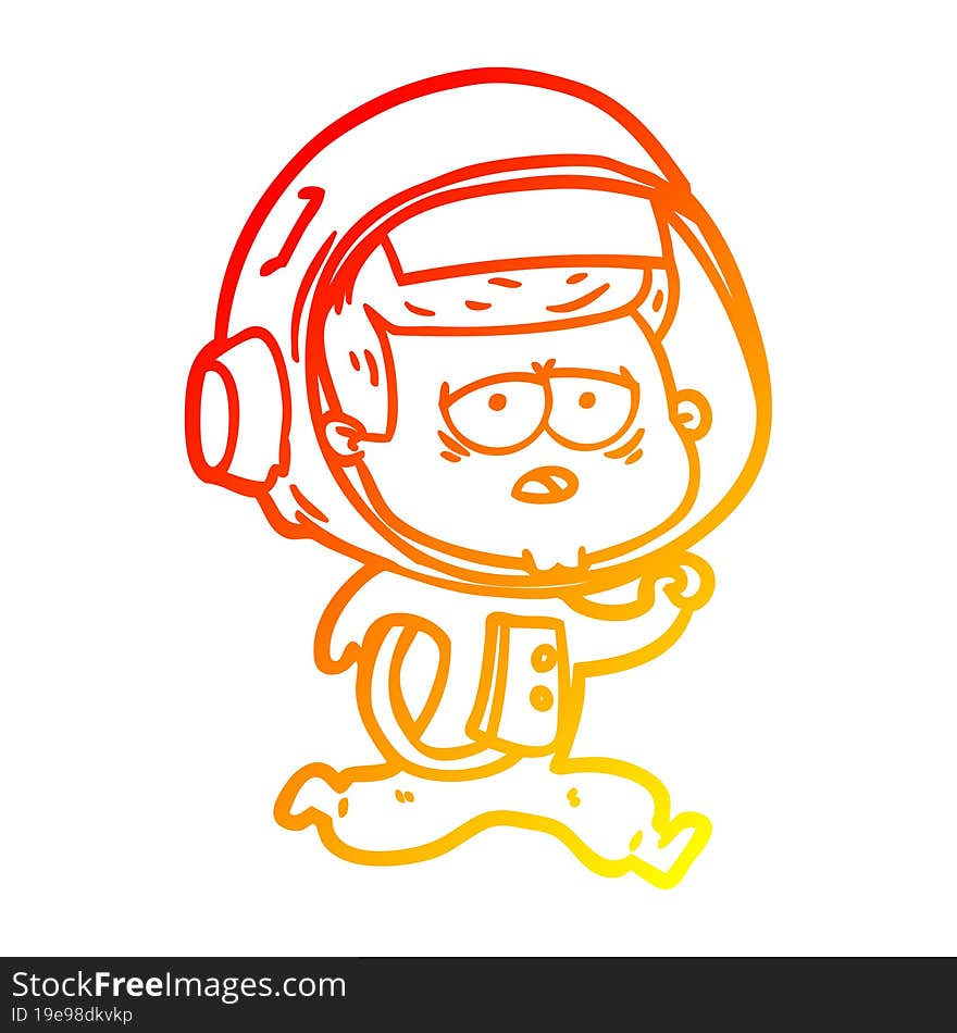 Warm Gradient Line Drawing Cartoon Tired Astronaut