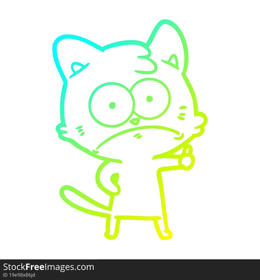 Cold Gradient Line Drawing Cartoon Nervous Cat