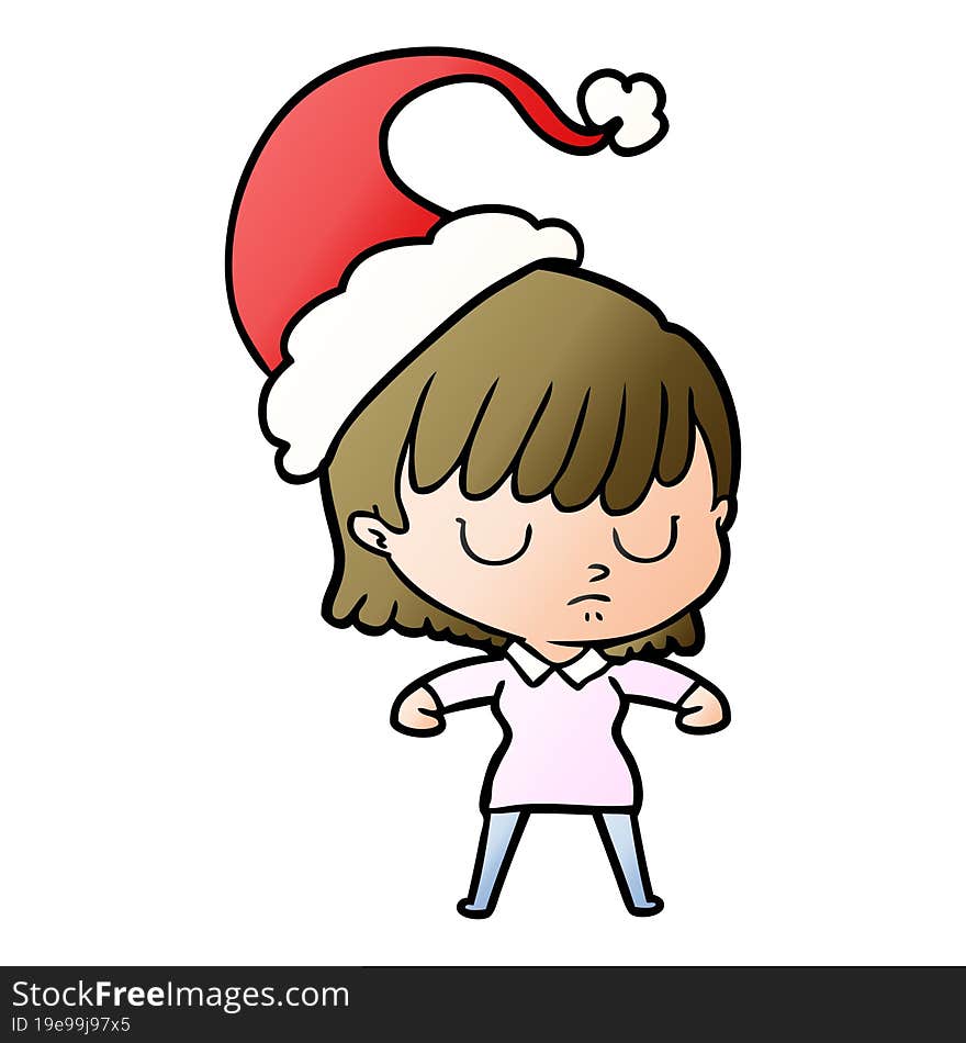 hand drawn gradient cartoon of a woman wearing santa hat