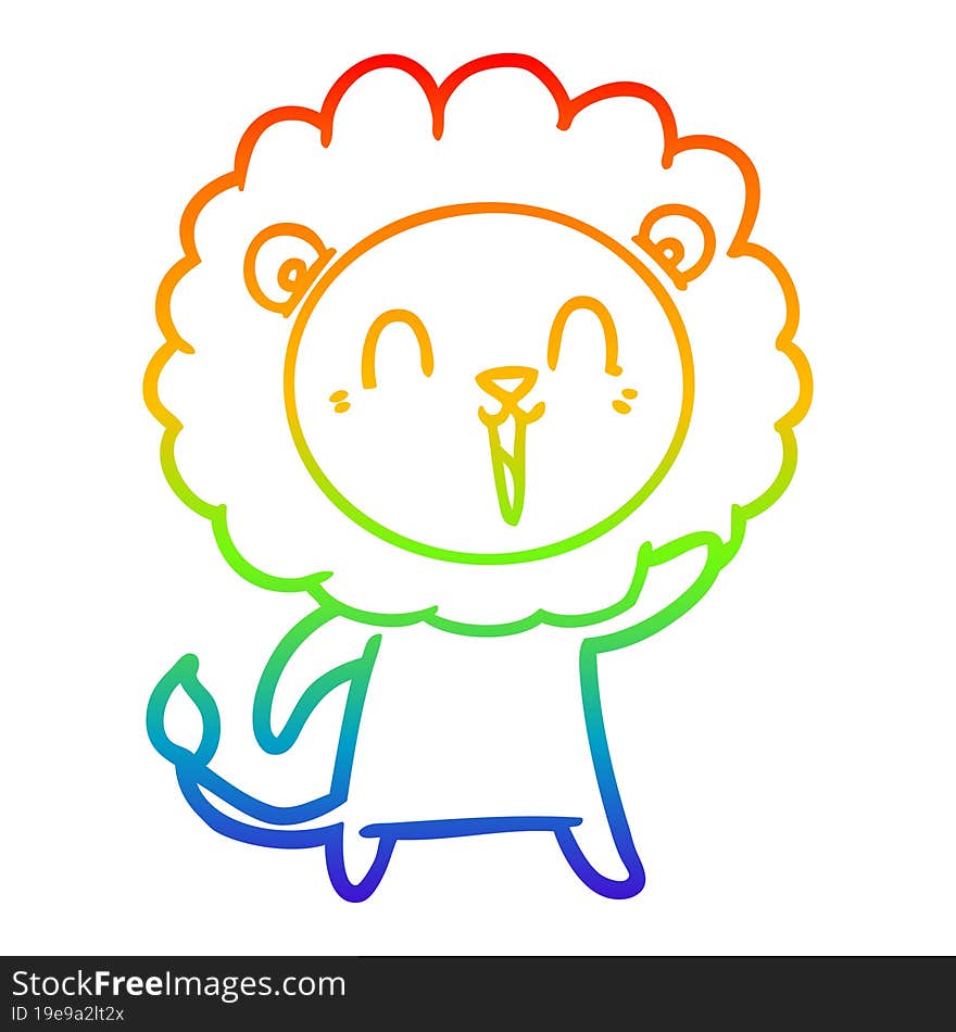 rainbow gradient line drawing of a laughing lion cartoon