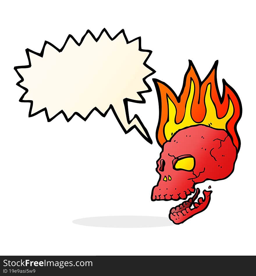 cartoon flaming skull with speech bubble