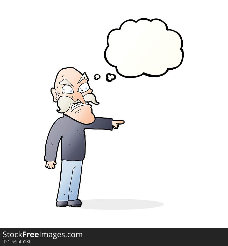 cartoon furious old man with thought bubble