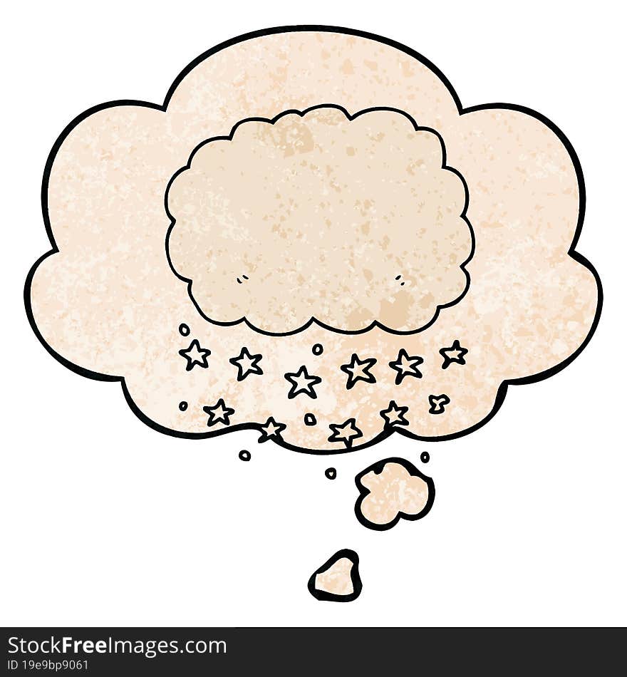 cartoon rain cloud and thought bubble in grunge texture pattern style