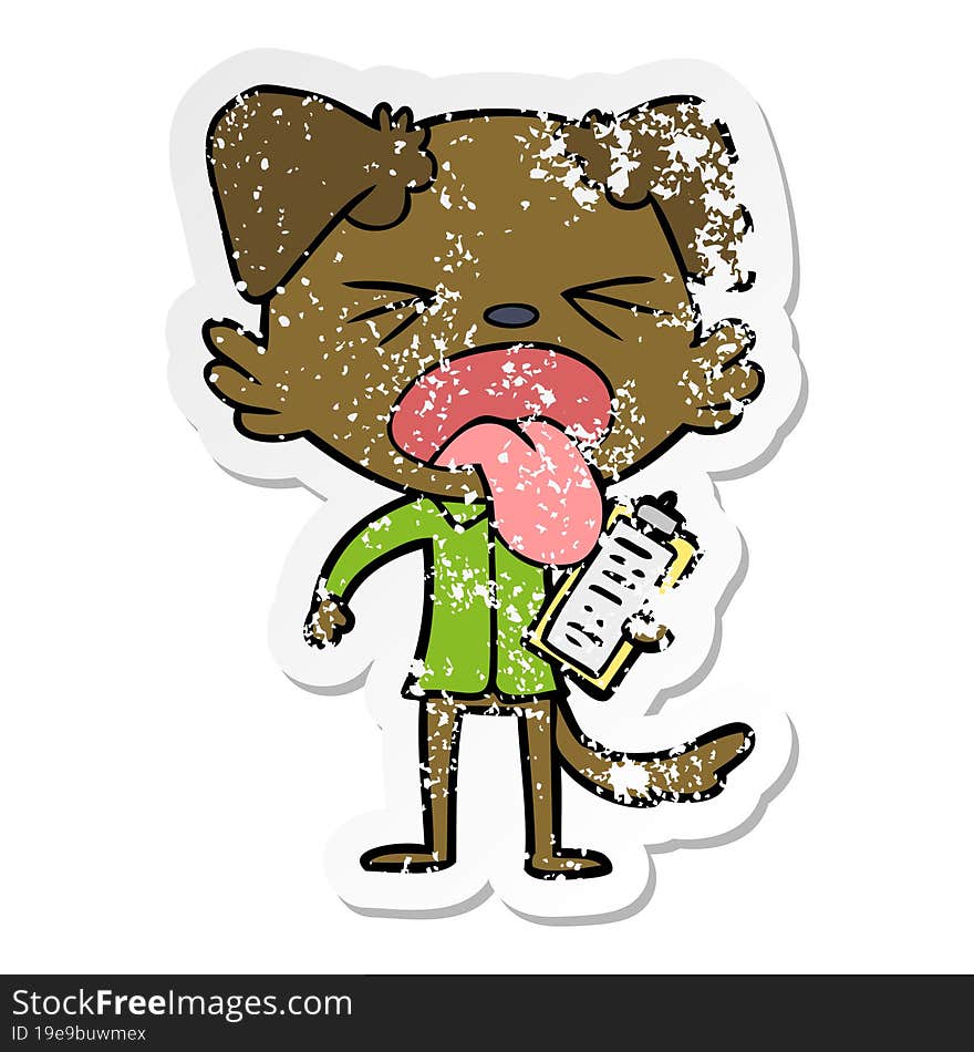 distressed sticker of a cartoon disgusted dog