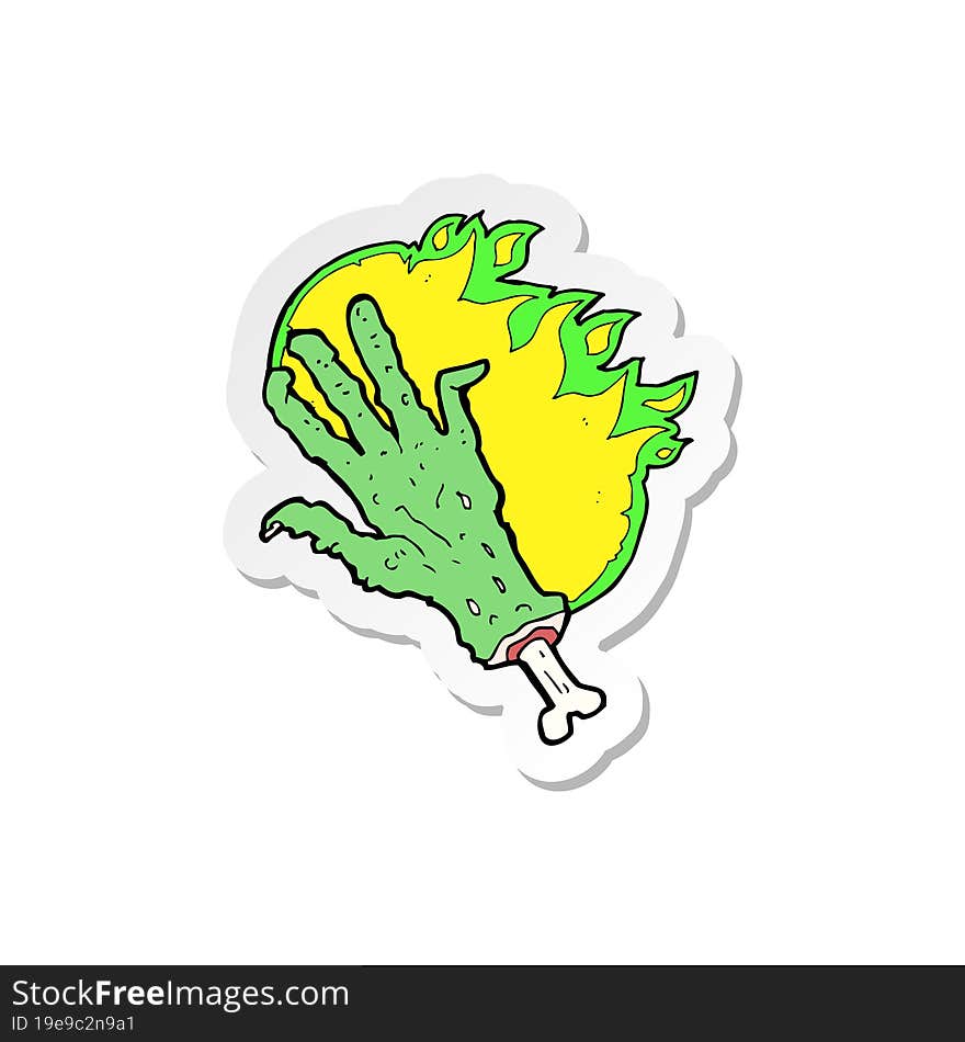 Sticker Of A Cartoon Gross Flaming Zombie Hand