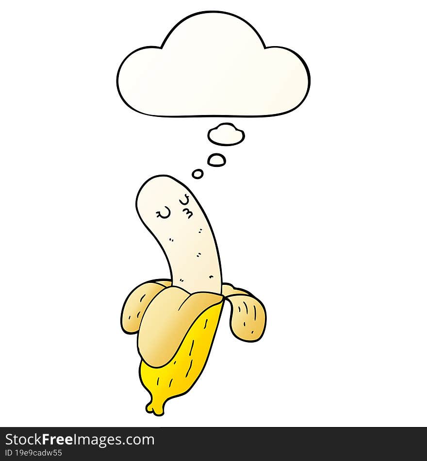 cartoon banana and thought bubble in smooth gradient style