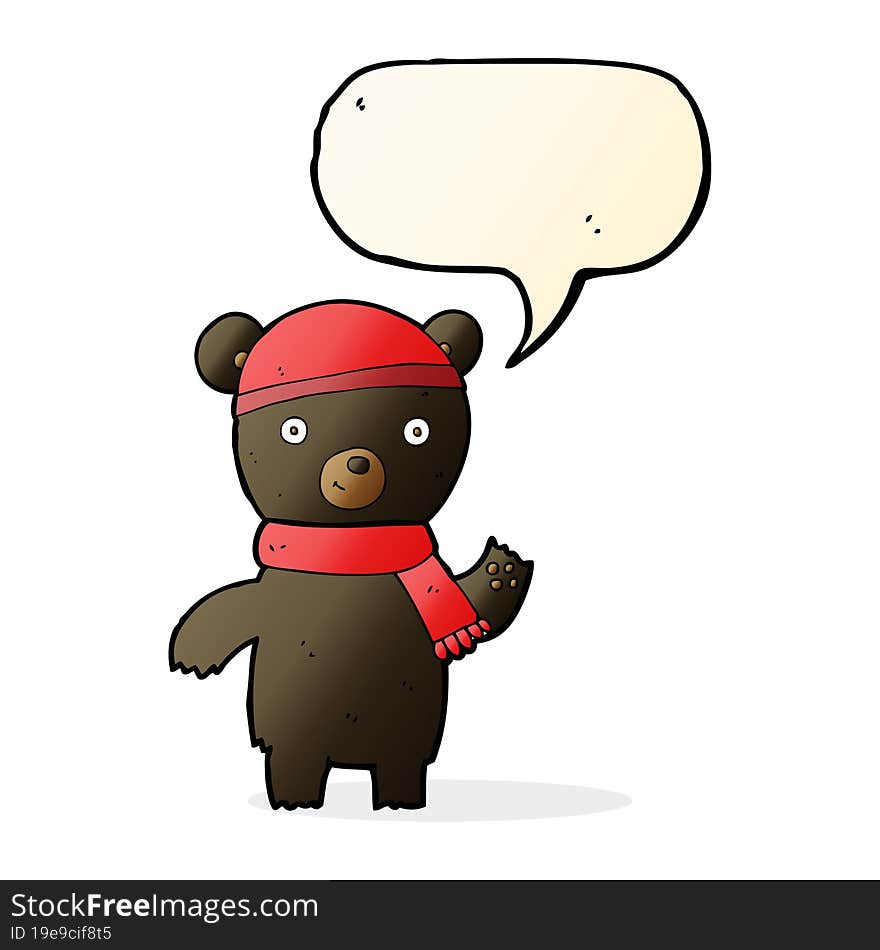 Cartoon Waving Black Bear With Speech Bubble