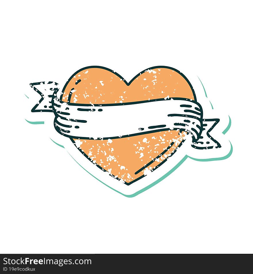 Distressed Sticker Tattoo Style Icon Of A Heart And Banner