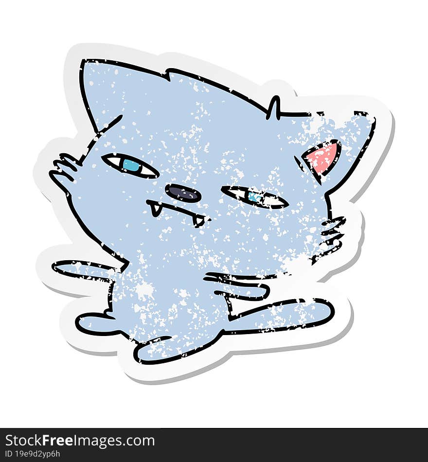 distressed sticker cartoon of cute kawaii cat