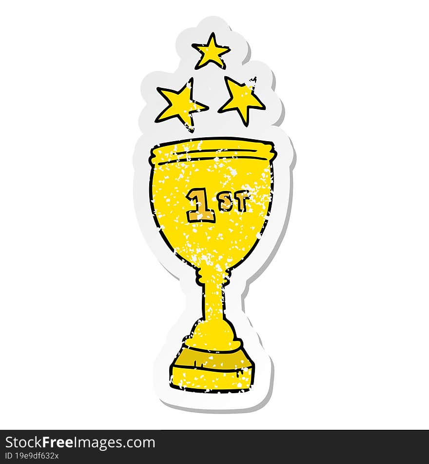 distressed sticker of a cartoon sports trophy