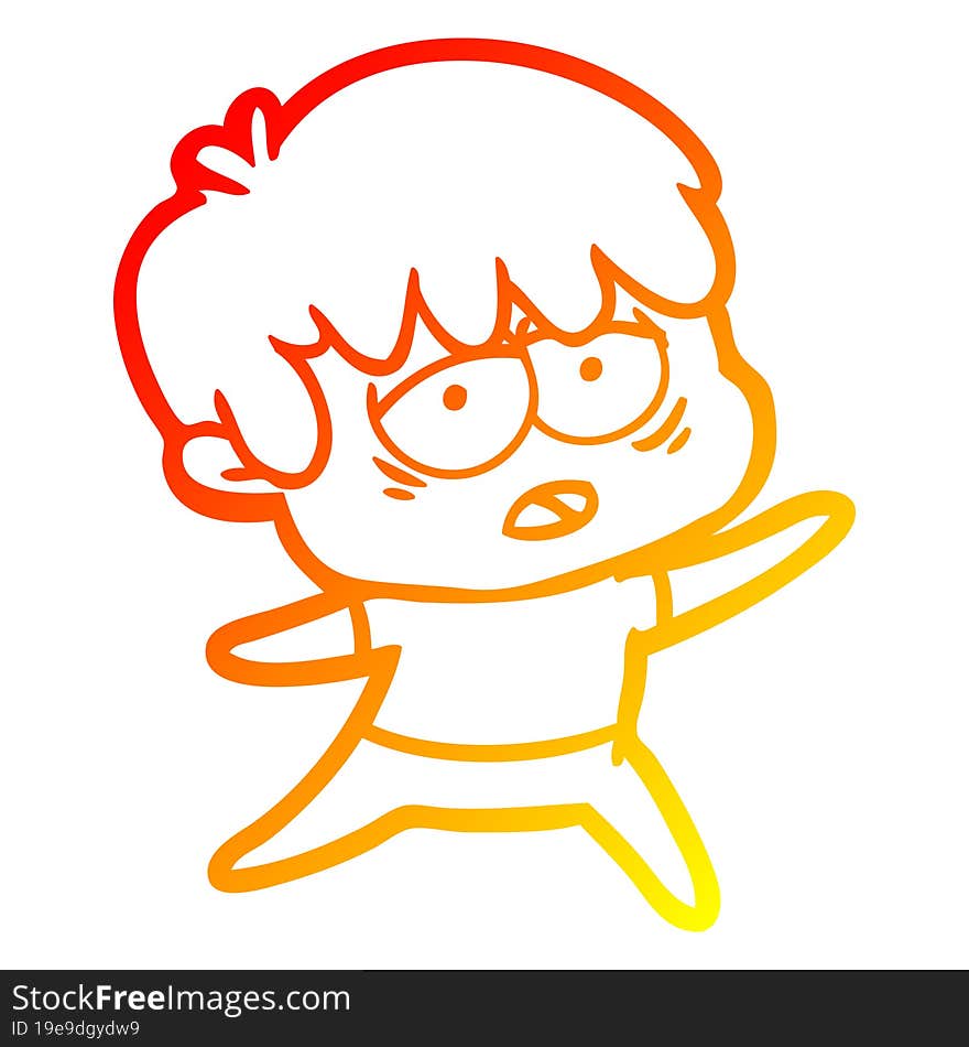 warm gradient line drawing cartoon exhausted boy