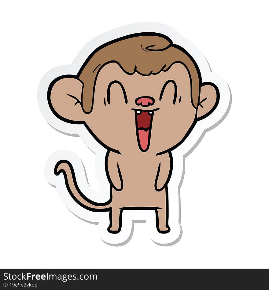 sticker of a cartoon laughing monkey