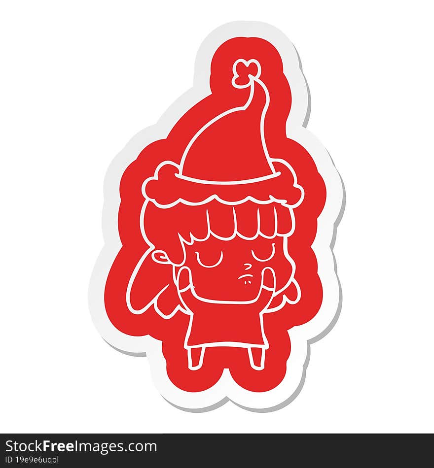 cartoon  sticker of a indifferent woman wearing santa hat