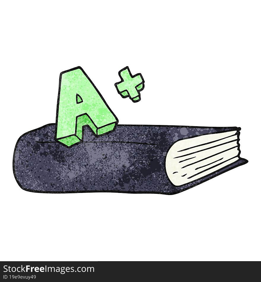 textured cartoon A grade symbol and book