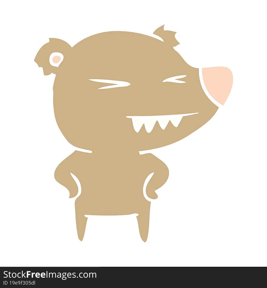 angry bear flat color style cartoon with hands on hips