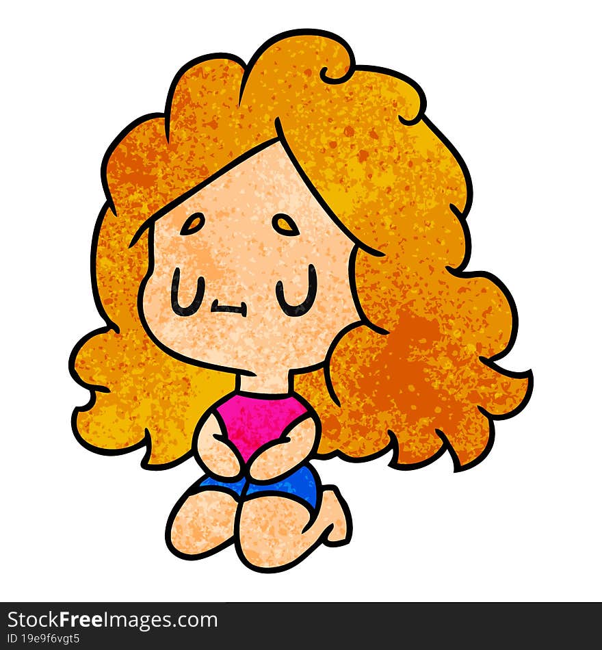 textured cartoon illustration of a cute kawaii girl. textured cartoon illustration of a cute kawaii girl