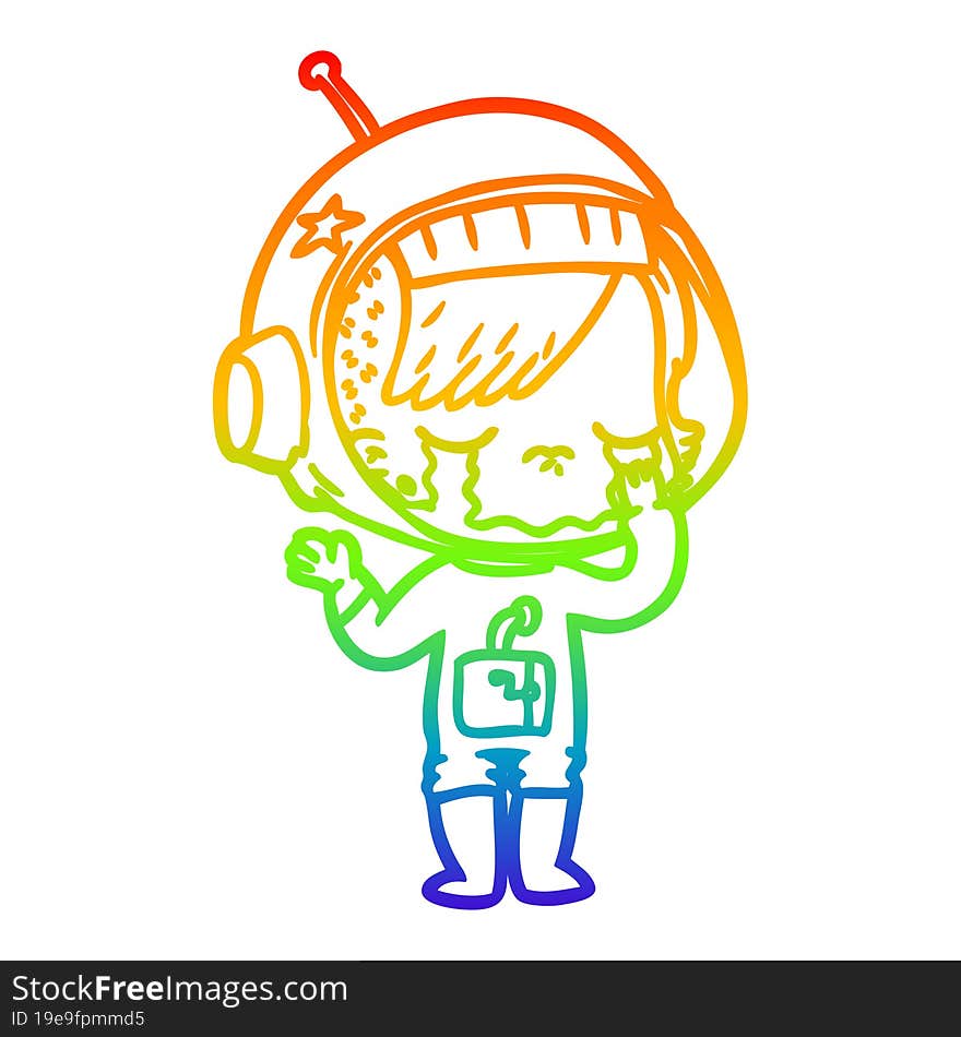 rainbow gradient line drawing cartoon crying astronaut girl