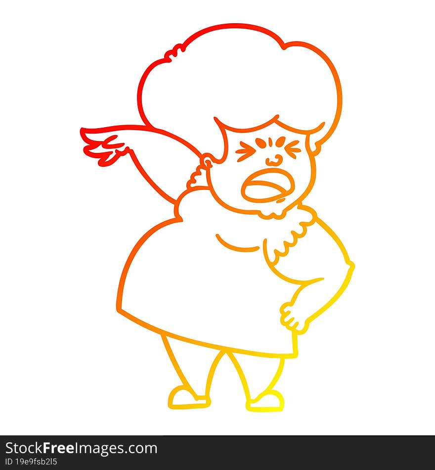 warm gradient line drawing of a cartoon angry woman