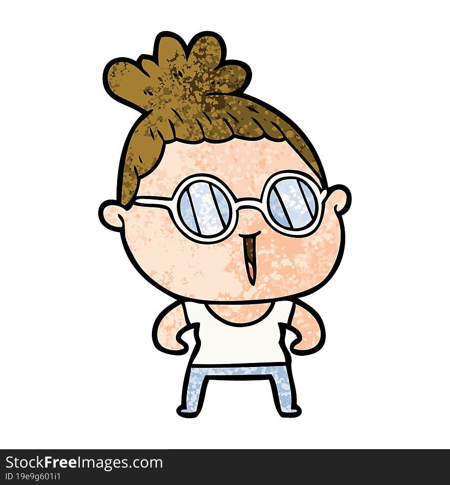 cartoon tough woman wearing spectacles. cartoon tough woman wearing spectacles