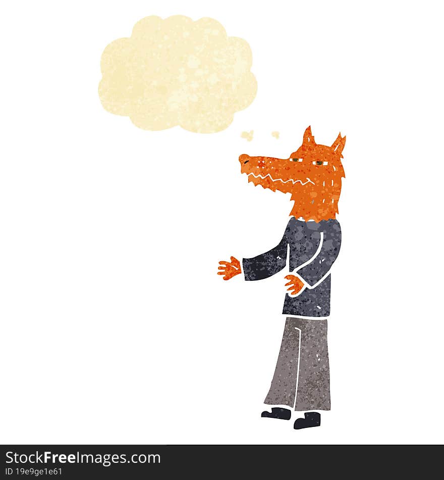 cartoon fox man with thought bubble