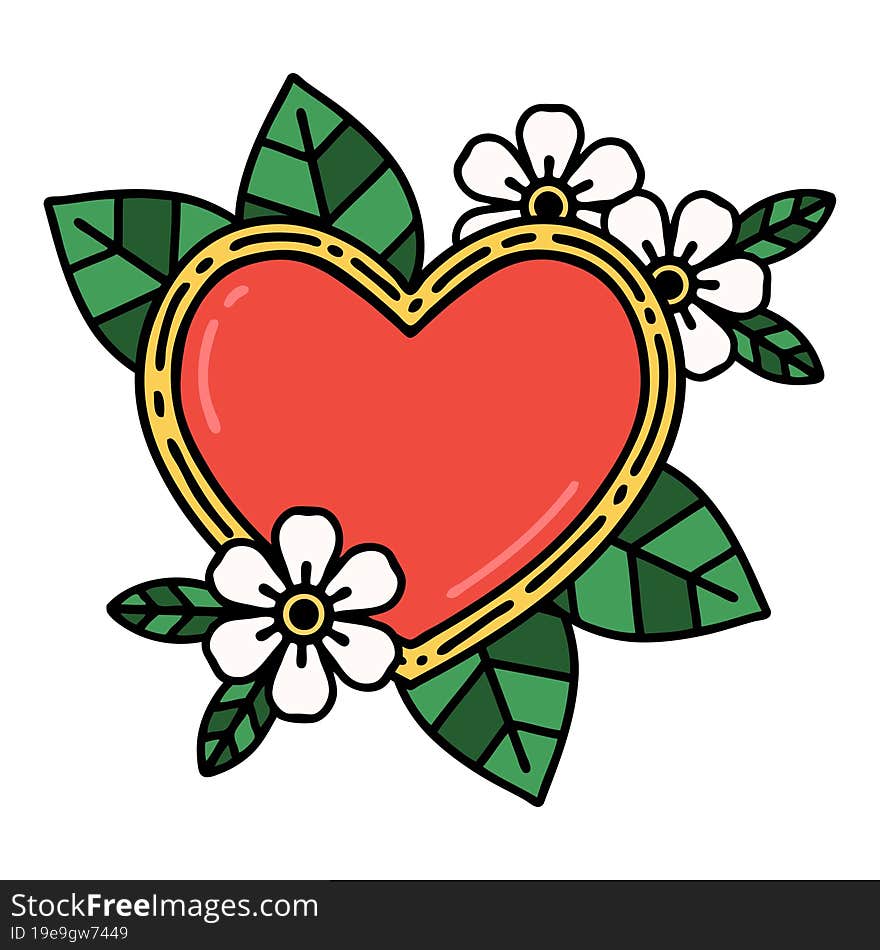 tattoo in traditional style of a botanical heart. tattoo in traditional style of a botanical heart