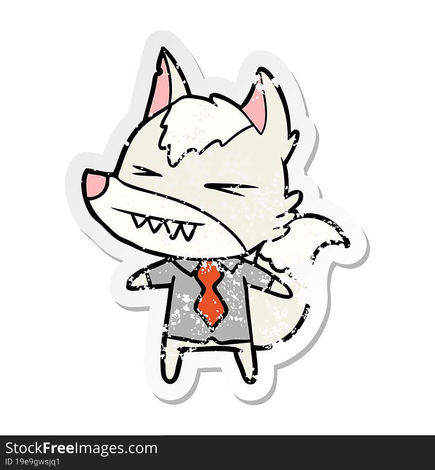 Distressed Sticker Of A Angry Wolf Boss Cartoon