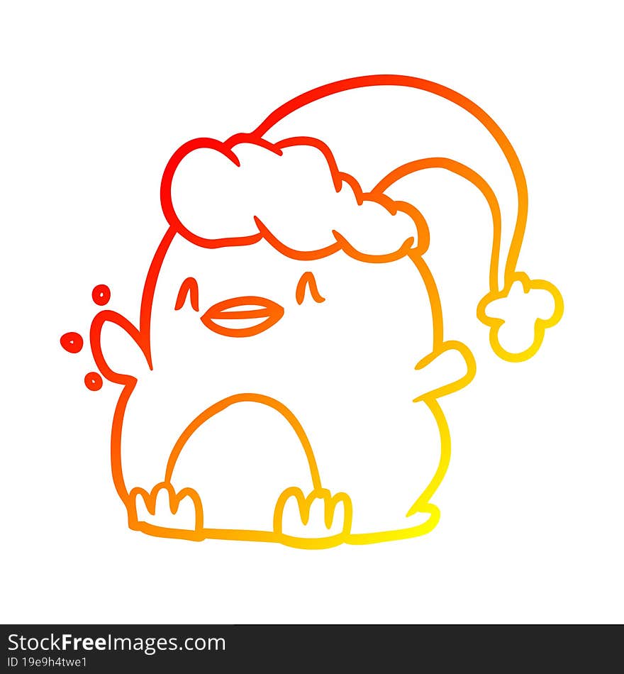 Warm Gradient Line Drawing Penguin Wearing Christmas Hat