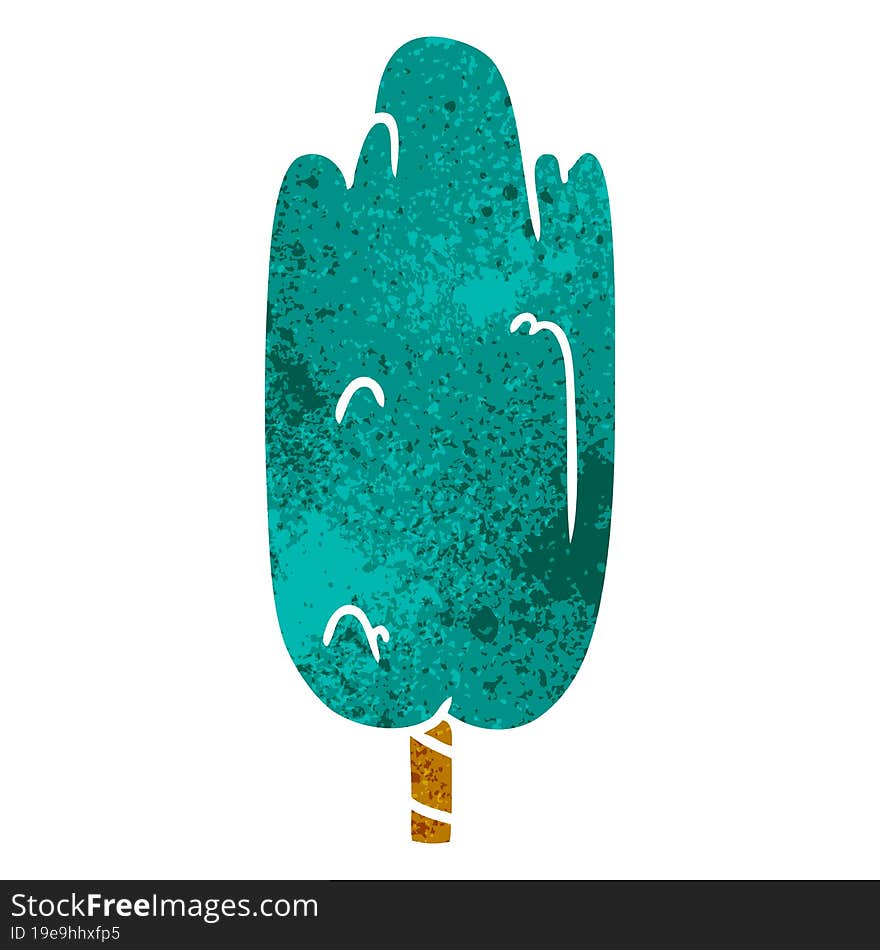 Retro Cartoon Doodle Single Green Tree