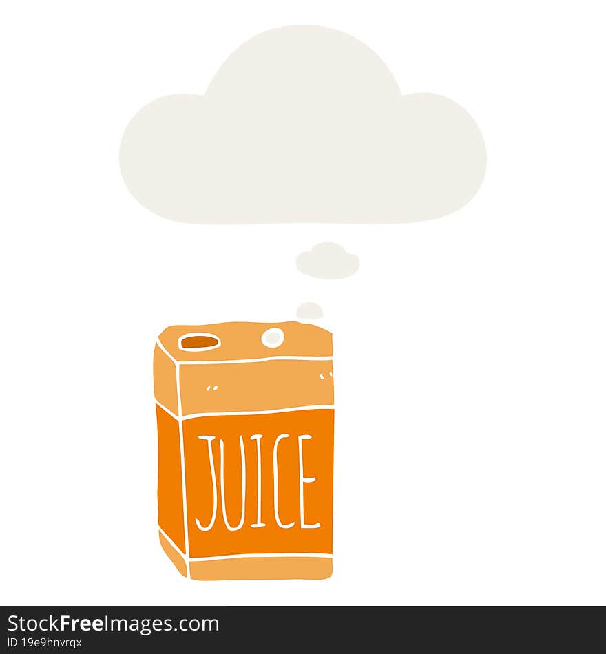 cartoon juice box and thought bubble in retro style