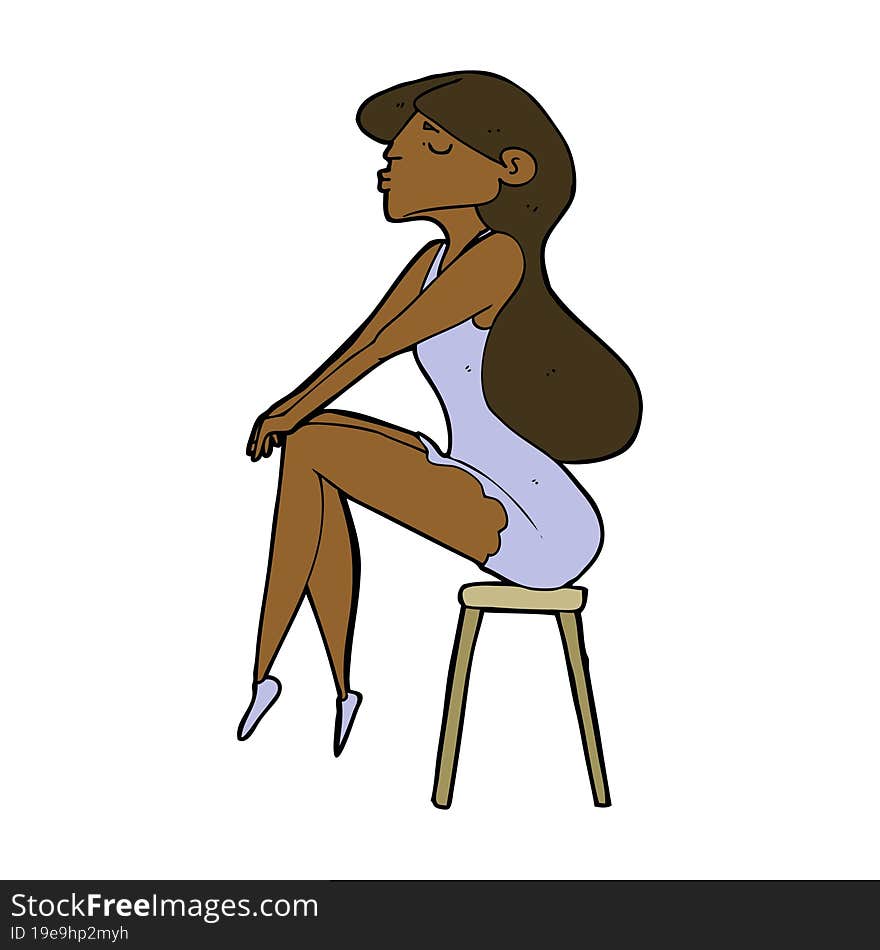 cartoon woman sitting on stool