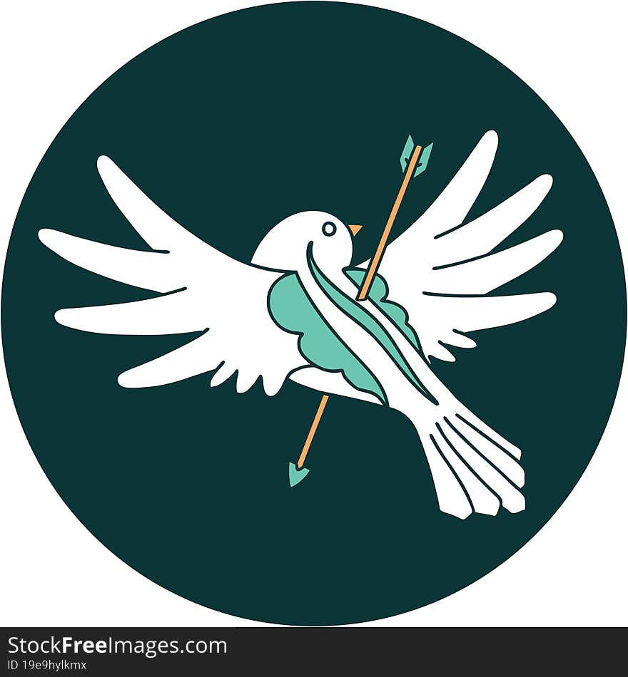 Tattoo Style Icon Of A Dove Pierced With Arrow