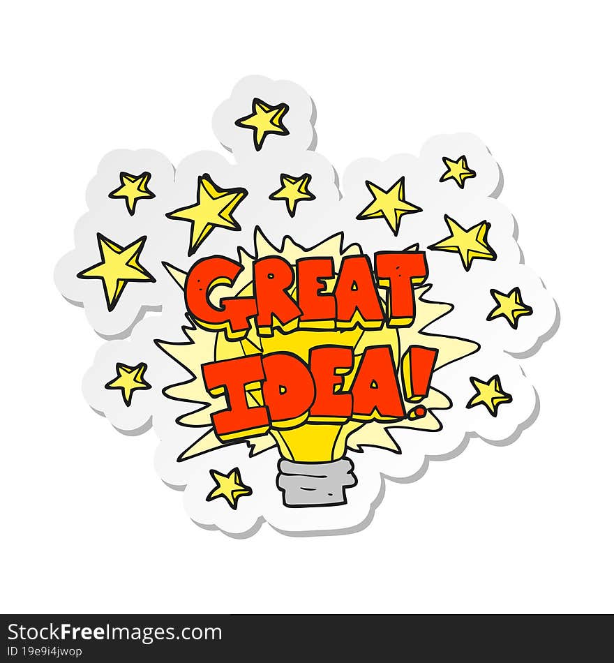 sticker of a cartoon great idea light bulb symbol