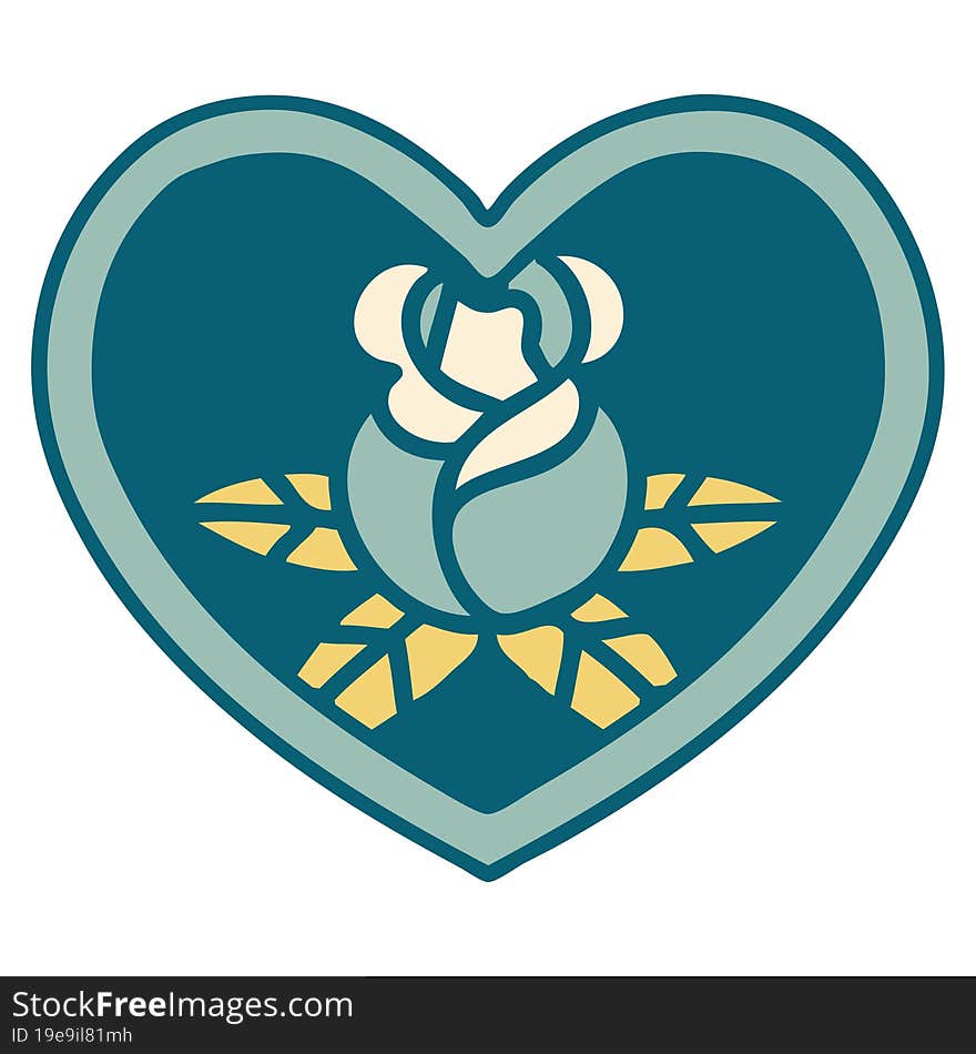 iconic tattoo style image of a heart and flowers. iconic tattoo style image of a heart and flowers