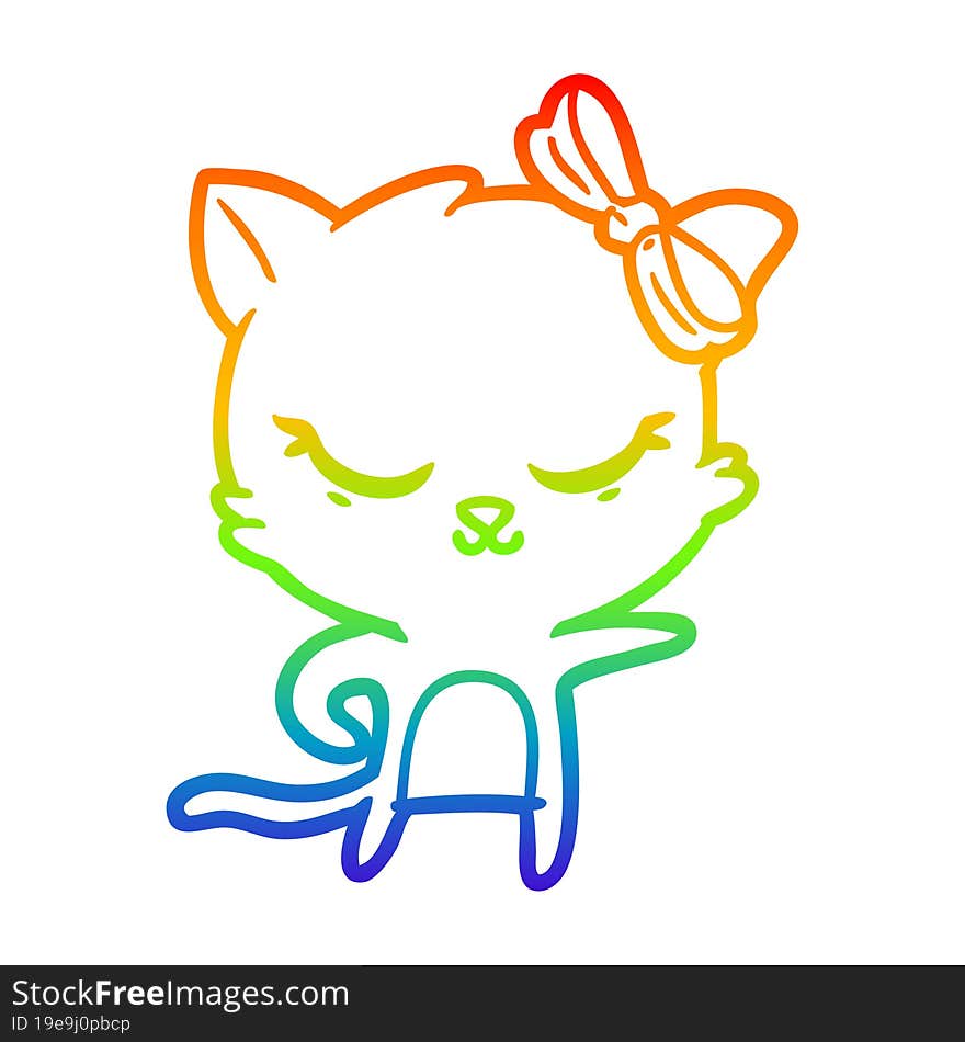 rainbow gradient line drawing cute cartoon cat with bow