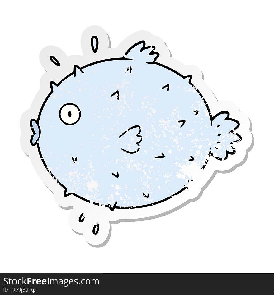 Distressed Sticker Of A Cartoon Puffer Fish