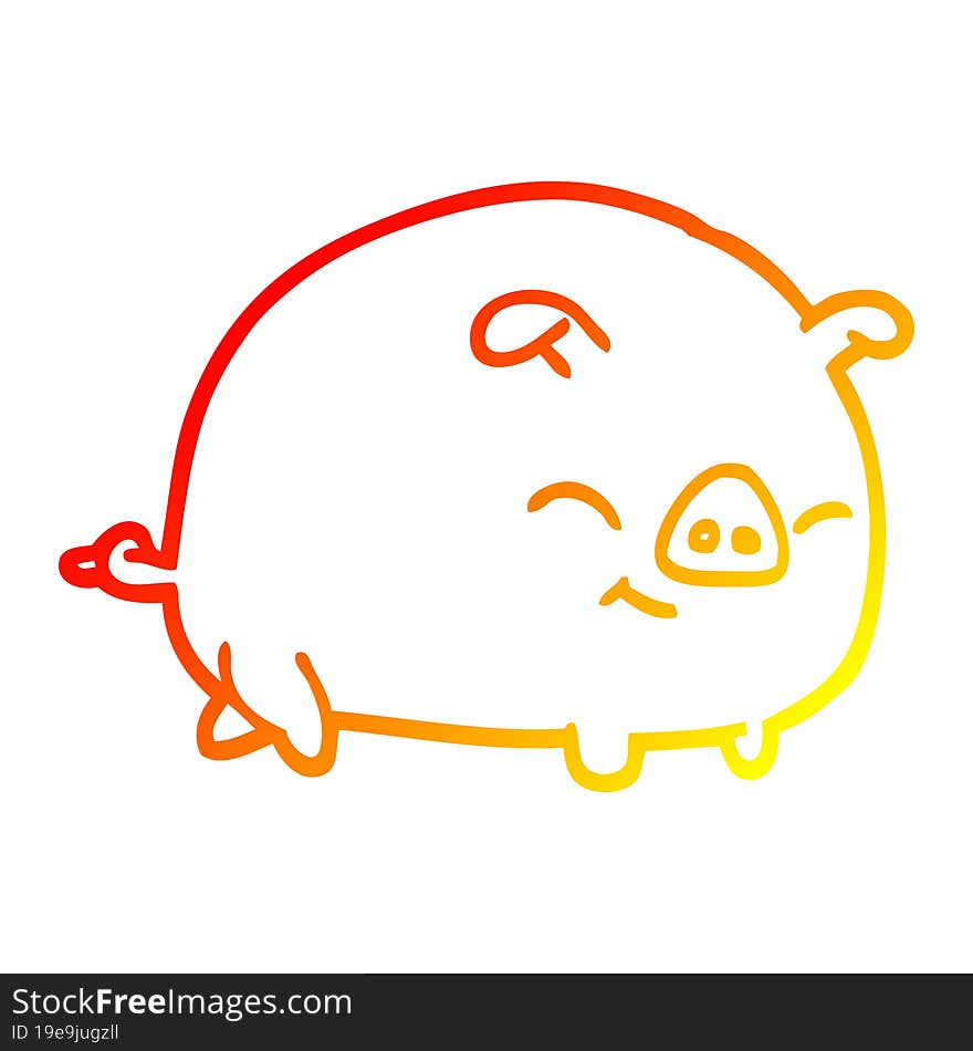 warm gradient line drawing of a cartoon pig