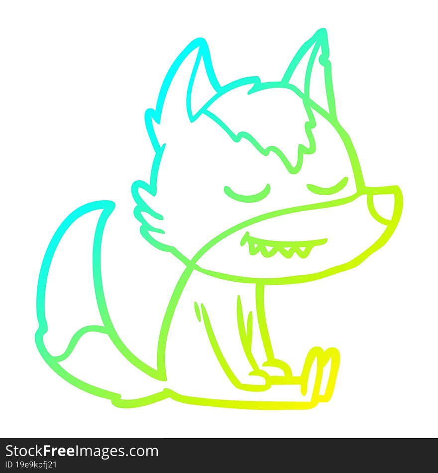 cold gradient line drawing friendly cartoon wolf sitting down