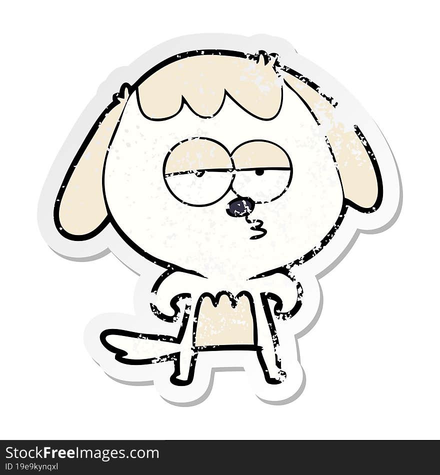 distressed sticker of a cartoon bored dog